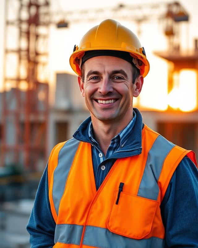 Tradesperson smiling at a worksite