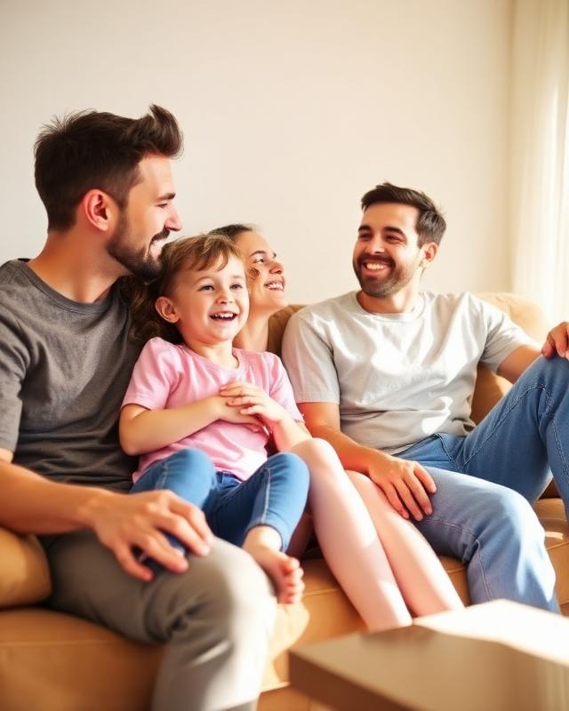 Family laughing together at home