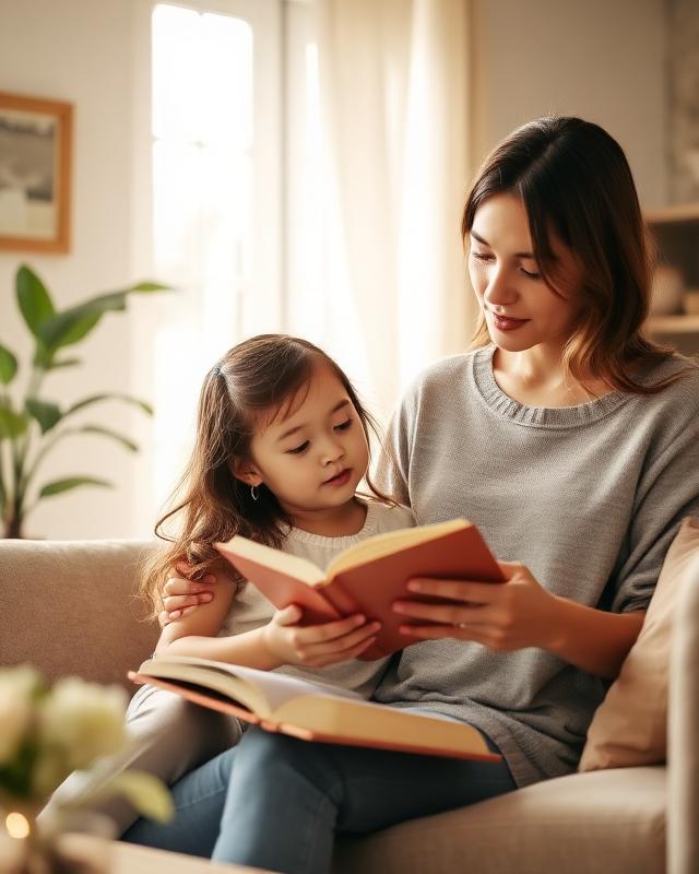 Mother reading with her daughter